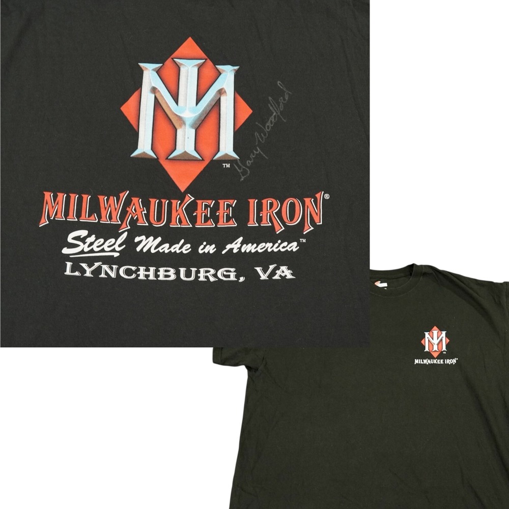 VTG Milwaukee Iron Shirt Men XXL Black Signed Gary Woodford American Steel Logos